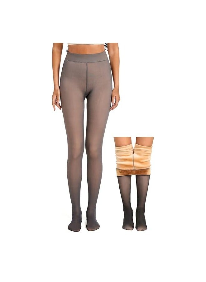 Remy Belle Fleece Lined Tights Women Leggings Thermal Pantyhose Fake Translucent Tights Opaque High Waisted Winter Warm Sheer Tight (220g L/XL, Grey) - Image 1