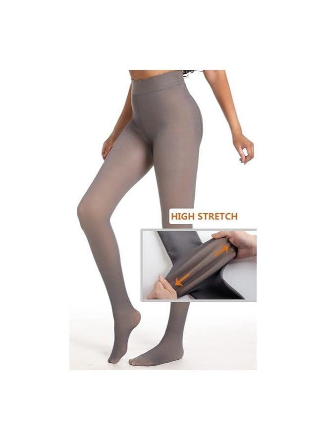 Remy Belle Fleece Lined Tights Women Leggings Thermal Pantyhose Fake Translucent Tights Opaque High Waisted Winter Warm Sheer Tight (220g L/XL, Grey) - Image 4