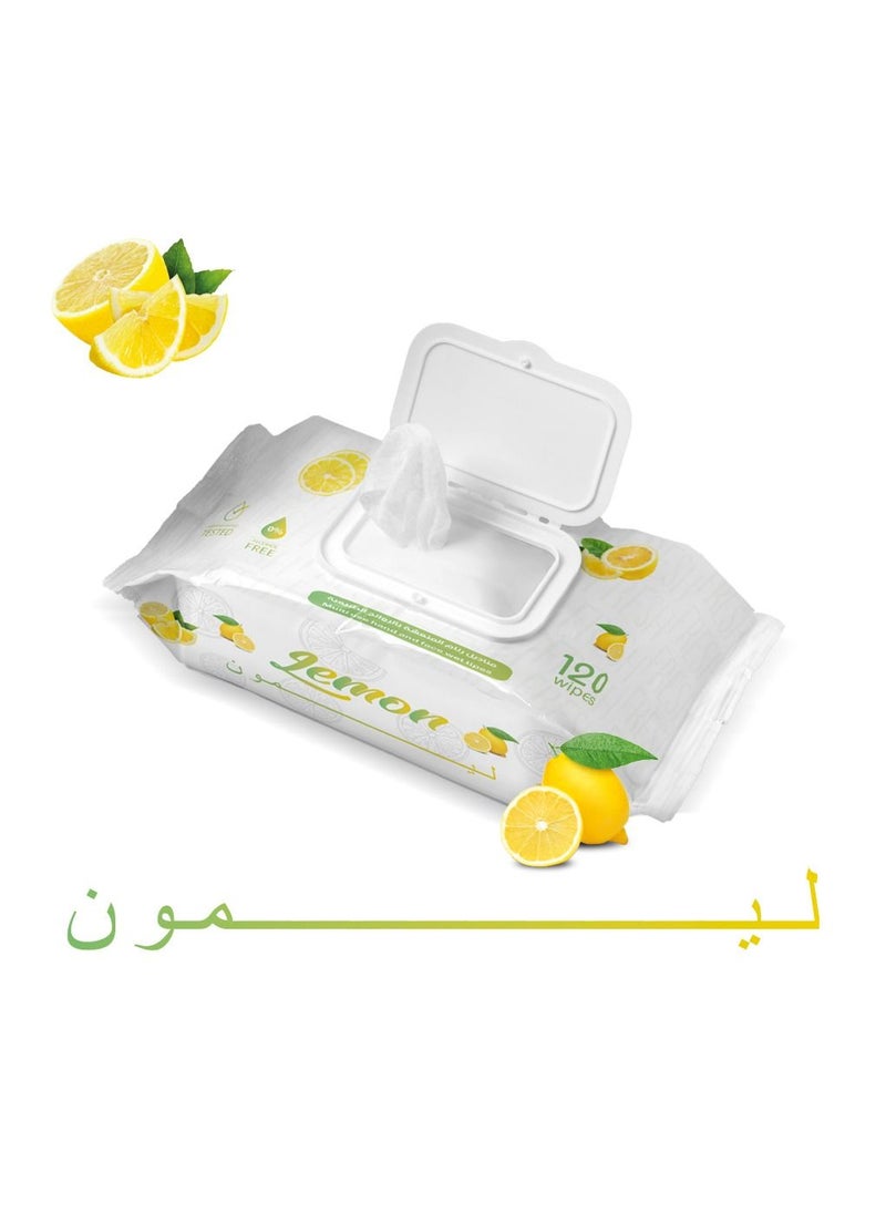 رنام - رنام 120 مناديل مبللة برائحة الليمون 12 حبة (1 كرتون) - Image 1