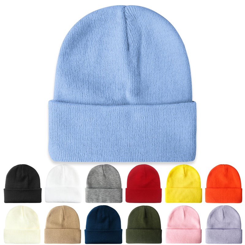 PFFY Beanie for Men Women Unisex Knit Cuffed Plain Winter Beanies Hats Skull Cap Babyblue - Image 1