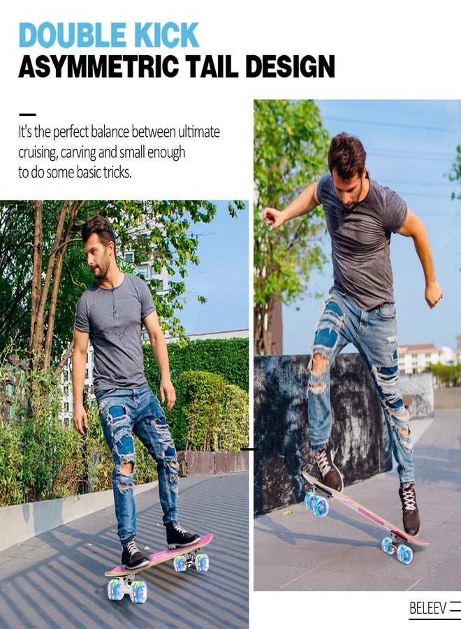 BELEEV Cruiser Skateboards for Beginners, 27 x 8 inch Complete Skateboard for Kids Teens Adults, 7 Ply Canadian Maple Double Kick Deck Concave Skateboard with Skate T-Tool (Light Pink) - Image 5