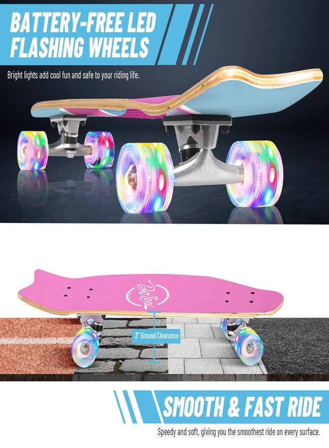 BELEEV Cruiser Skateboards for Beginners, 27 x 8 inch Complete Skateboard for Kids Teens Adults, 7 Ply Canadian Maple Double Kick Deck Concave Skateboard with Skate T-Tool (Light Pink) - Image 2