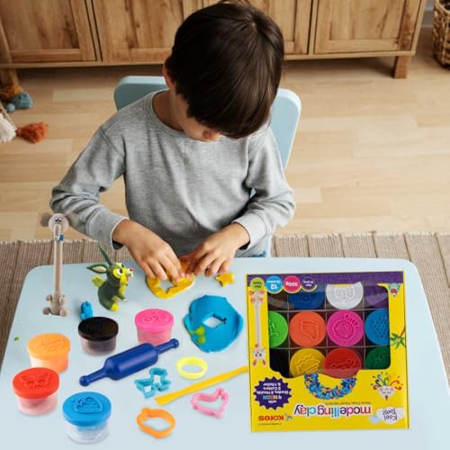 Kores Kool Toolz Modelling Clay – 300g Pack | 12 Vibrant Shades Including 4 Neon Colors | 8 Moulds, 1 Roller & 2 Cutters | Ideal for Kids Aged 3+ | Perfect for Crafting & Return Gifts - Image 3