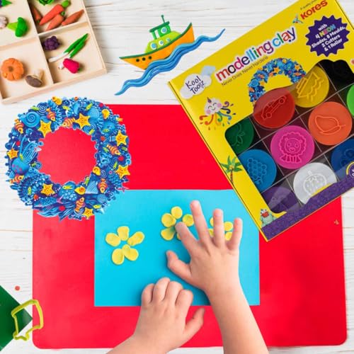 Kores Kool Toolz Modelling Clay – 300g Pack | 12 Vibrant Shades Including 4 Neon Colors | 8 Moulds, 1 Roller & 2 Cutters | Ideal for Kids Aged 3+ | Perfect for Crafting & Return Gifts - Image 4