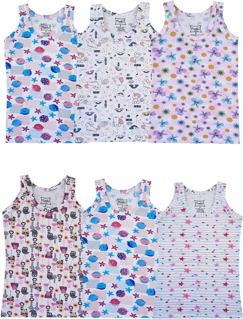 هيبسين راكيب Rivals All 6 Pack Girls Wide Strap Undershirt Cotton Colorful Patterned