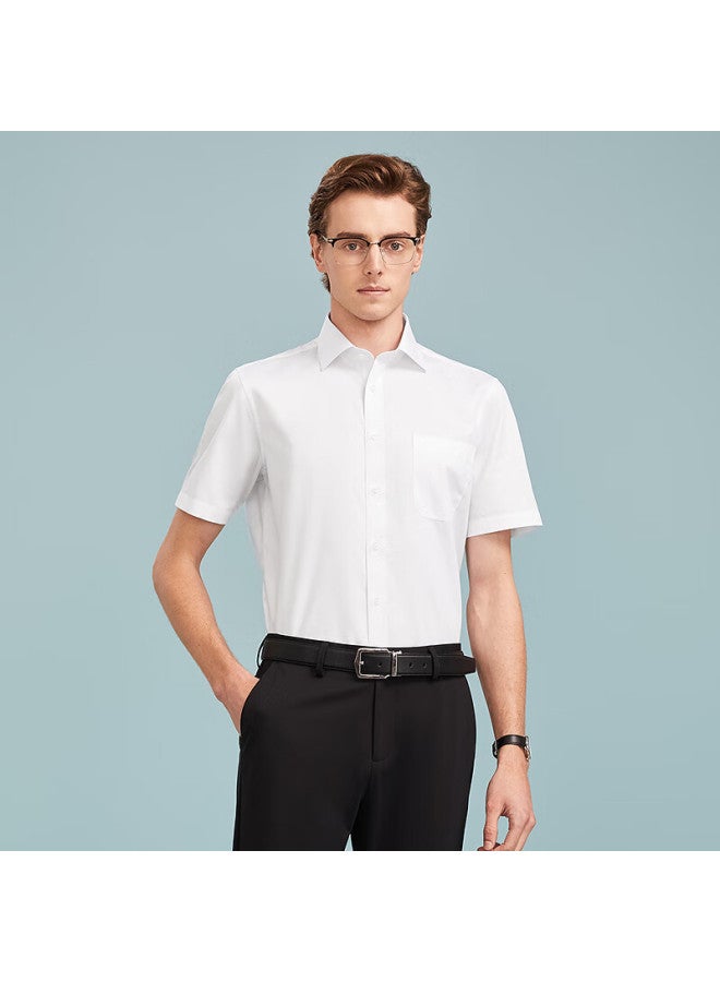Youngor Summer New Business Casual Pure Cotton Loose Pocket Men's Short-sleeve Shirt, Size 42, White - Image 1