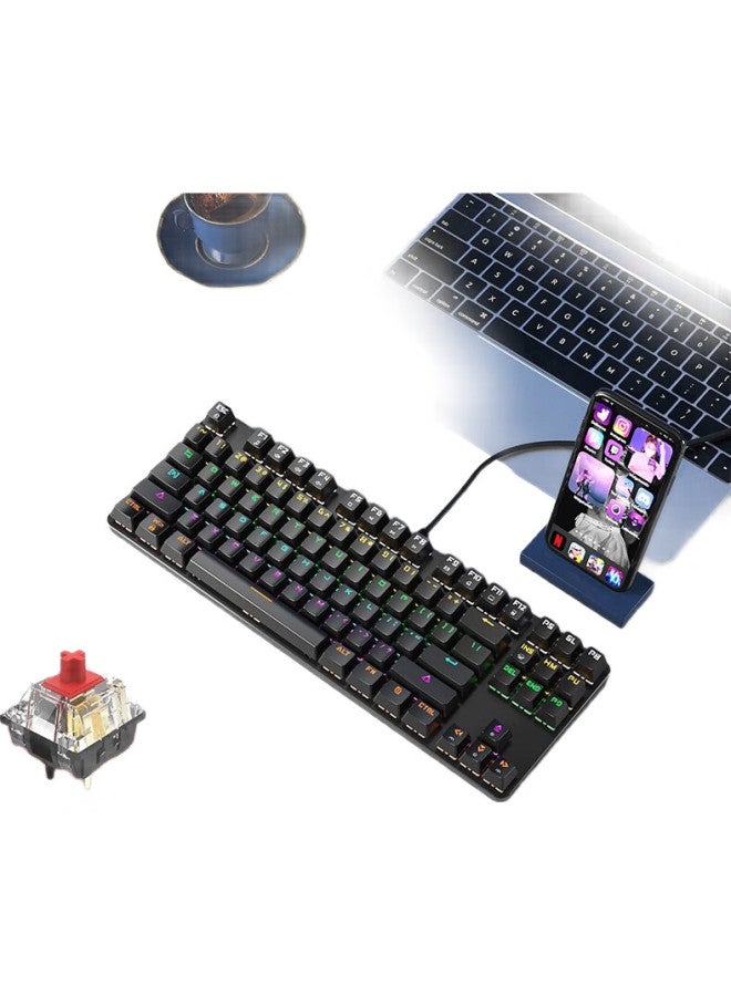 B.O.W Hangshi (Bow) G19 Wired Mechanical Keyboard, Hot-Swappable Mechanical Keyboard, Computer Office Keyboard, E-Sports Gaming Keyboard, 87-Key Mixed Backlit Keyboard, Red Switch, Black - Image 3