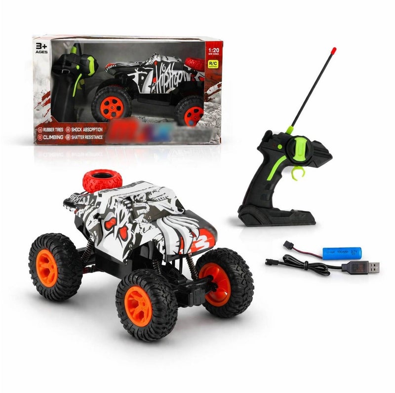 O2. 1:20 Scale Battery-Powered 4WD Climbing Remote Control Car with Rubber Tires, Shock Absorption Suspension and Handheld Controller – Durable All-Terrain RC Car for Kids - Image 1