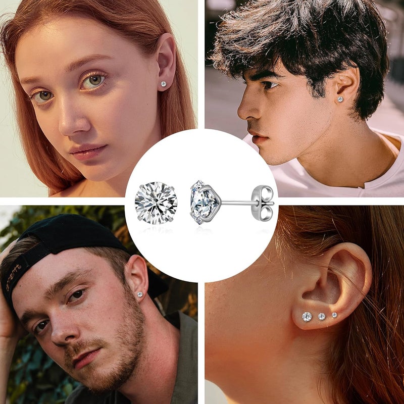 erorex G23 Titanium Stud Earrings for Women Men,Silver Hypoallergenic Earring for Sensitive Ears, 3mm 4mm 5mm Cubic Zirconia Stud Earrings for Women Men - Image 4