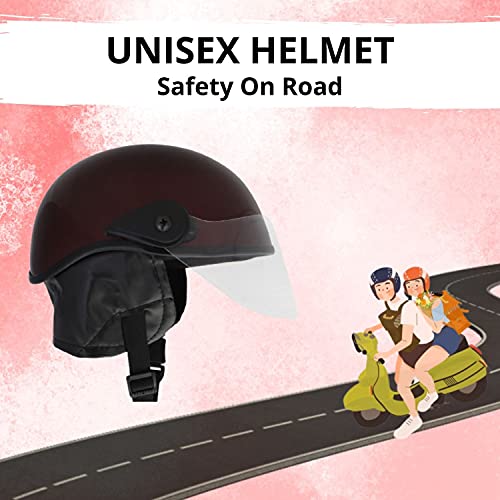 Western Era Half Helmet with Clear Visor for Men & Women ||Safety & Comfort|| Stylish Enhanced Design || (Medium, Maroon Glossy) - Image 2