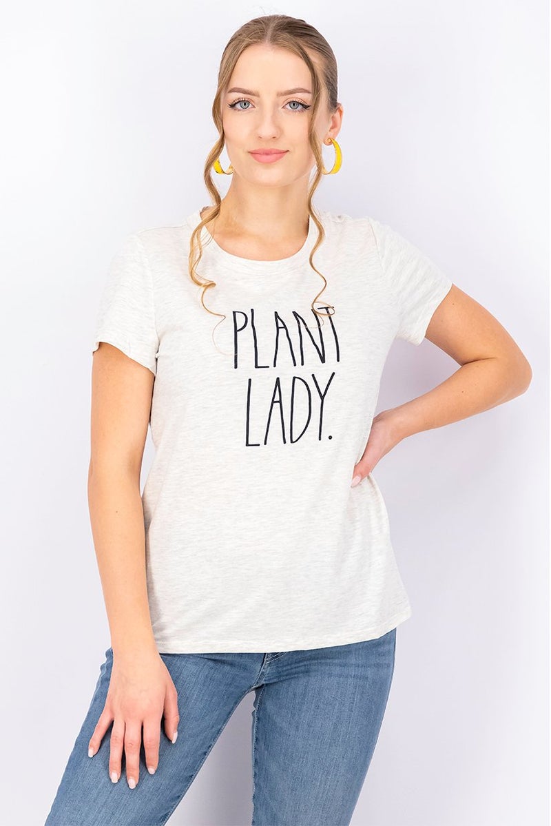 Rae Dunn Women Crew Neck Short Sleeve Heather Print Top, Oatmeal Heather - Image 1