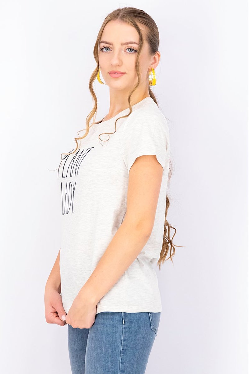 Rae Dunn Women Crew Neck Short Sleeve Heather Print Top, Oatmeal Heather - Image 3