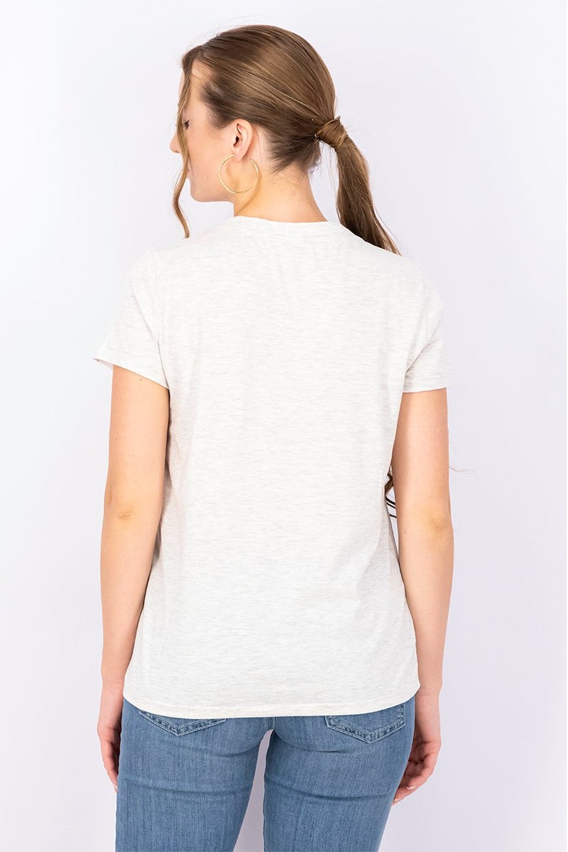 Rae Dunn Women Crew Neck Short Sleeve Heather Print Top, Oatmeal Heather - Image 2