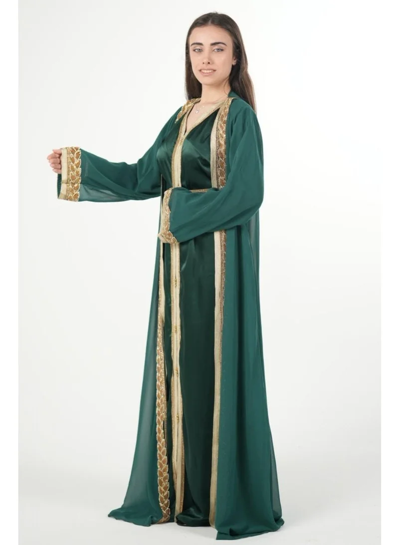 AL BENT AL SHARQIEH dark green embroidered kaftan jalabiya dress for Women | Best Price UAE
