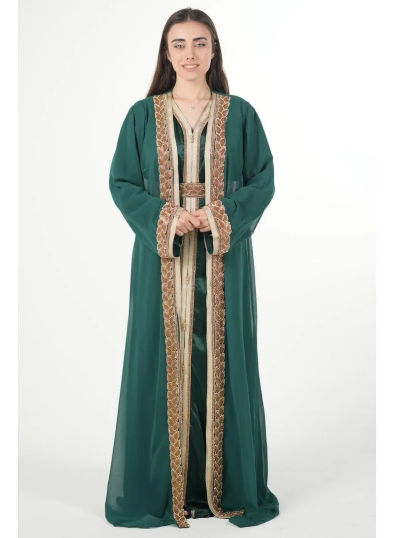 AL BENT AL SHARQIEH dark green embroidered kaftan jalabiya dress for Women | Best Price UAE
