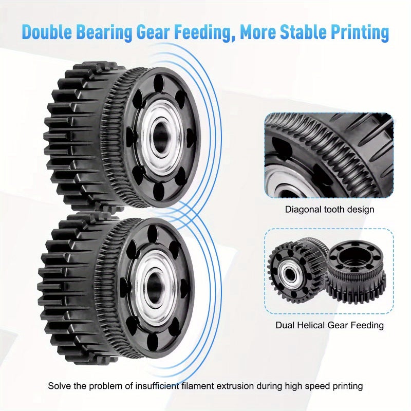 2pcs Hard Steel Upgrade Kit For K2 Plus Featuring Dual Helical All Metal Extruder Driver Gear DLC Coated For 3D Printing - Image 2