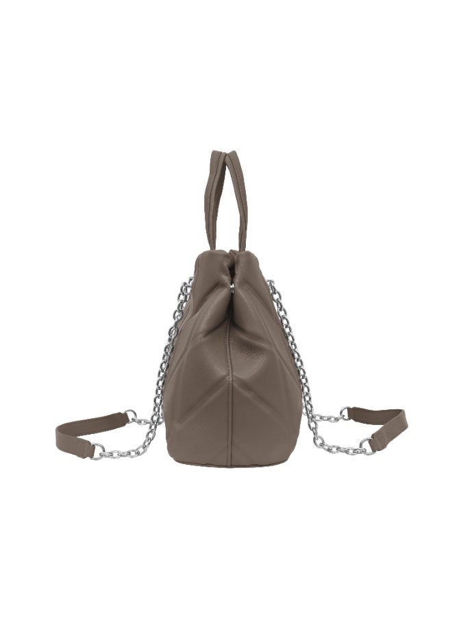 Foska Women's Shoulder Bag - Chic Piped Design Smooth Leather - Khaki - 33x24 cm - Image 3