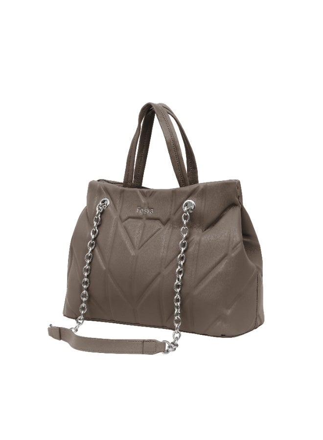 Foska Women's Shoulder Bag - Chic Piped Design Smooth Leather - Khaki - 33x24 cm - Image 2