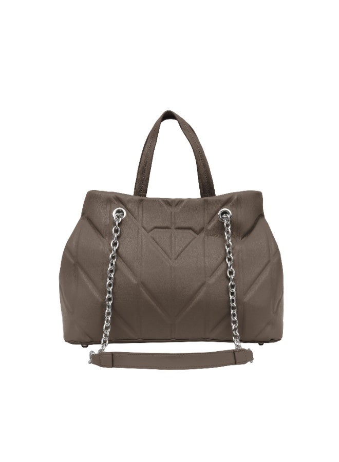 Foska Women's Shoulder Bag - Chic Piped Design Smooth Leather - Khaki - 33x24 cm - Image 4