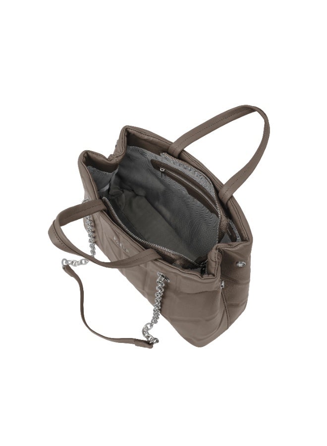 Foska Women's Shoulder Bag - Chic Piped Design Smooth Leather - Khaki - 33x24 cm - Image 5