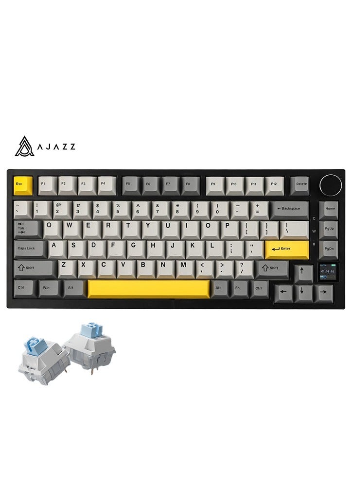 إيه جاز لوحة مفاتيح للألعاب AK820 Pro، لوحة مفاتيح ميكانيكية مثبتة بنظام جازك بنسبة 75% مع شاشة TFT، إضاءة RGB، 3 أوضاع (بلوتوث 5.1/2.4G لاسلكية وموصل Type-C)، رغوات تخفيف الصوت (أسود ورمادي، مفتاح Ajazz Flying Fish) - Image 1