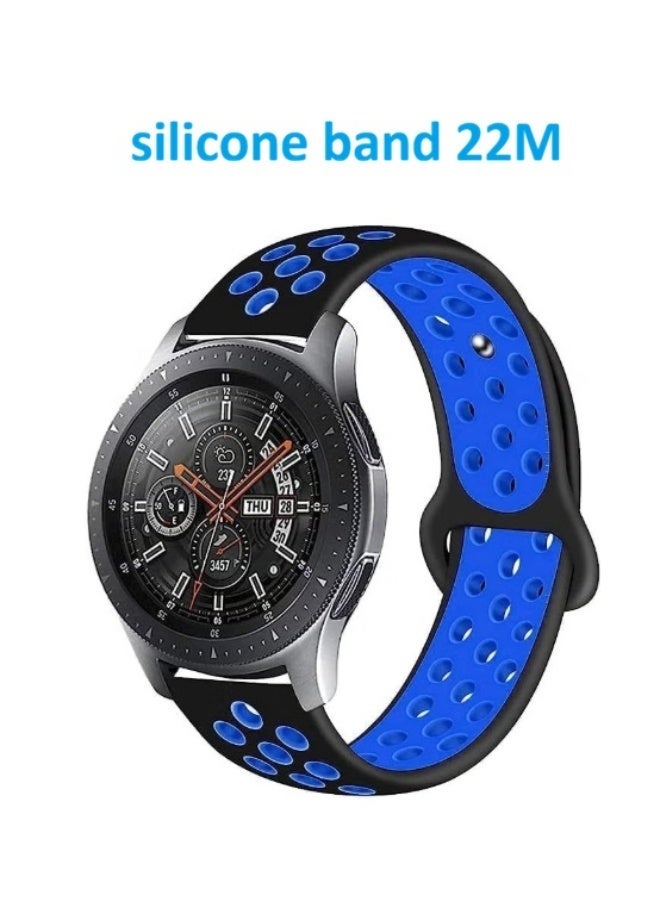 سوار ساعة من السيليكون جيد التهوية متوافق مع الساعات الذكية مقاس 22 ملم - ( اسود / ازرق ) - Image 1