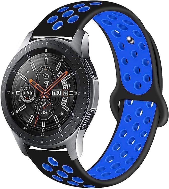 سوار ساعة من السيليكون جيد التهوية متوافق مع الساعات الذكية مقاس 22 ملم - ( اسود / ازرق ) - Image 2