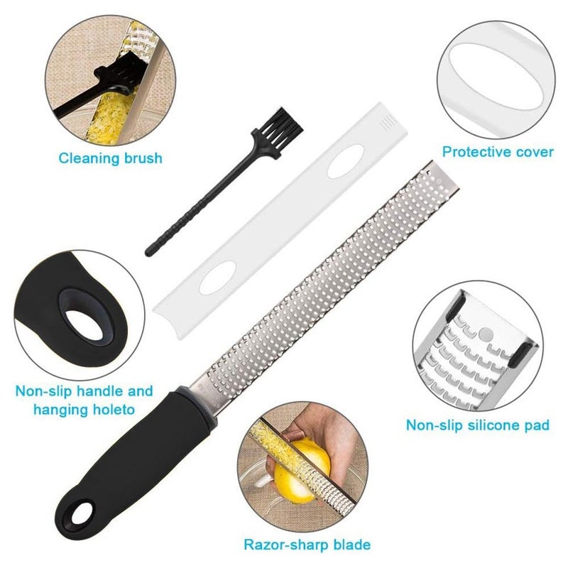 جيه زد اس مبشرة ليمون وجبن من JZS، مبشرة خضراوات متينة من الفولاذ المقاوم للصدأ لبشر البارميزان والحمضيات والزنجبيل وجوزة الطيب والثوم والشوكولاتة والفواكه، شفرة حادة للغاية مع غطاء واقٍ - Image 3