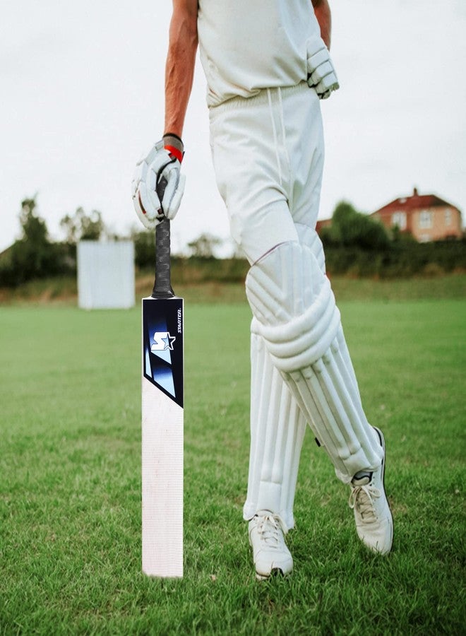 Starter Kashmir Willow Cricket Bat with Half Cane Handle- 10+ Years Kids- Size 5- Blue & White - Image 5