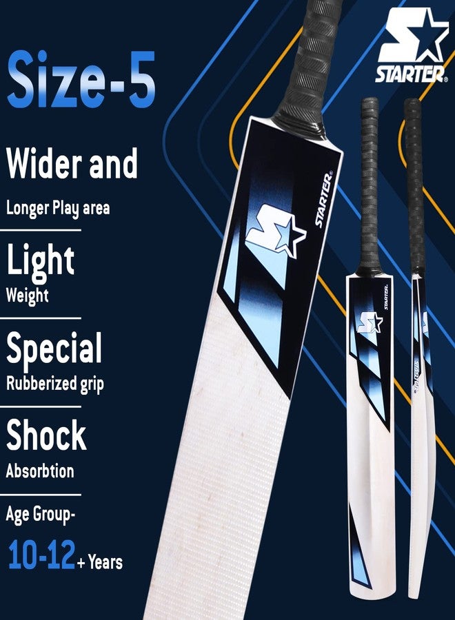 Starter Kashmir Willow Cricket Bat with Half Cane Handle- 10+ Years Kids- Size 5- Blue & White - Image 4