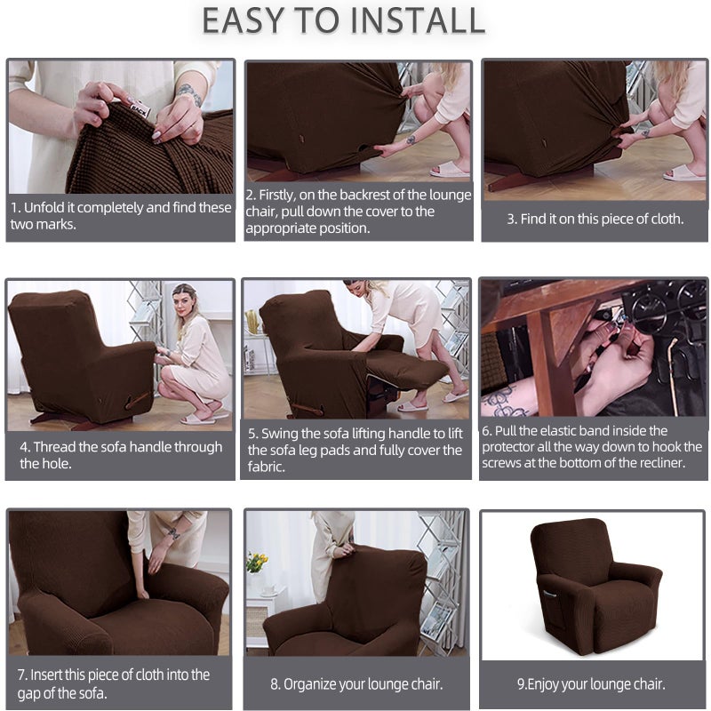 KEKUOU أغطية كرسي Kekuou Recliner أغطية كرسي Lazy Boy Recliner غطاء أريكة قابل للتمدد أغطية قطعة واحدة حامي الأثاث مع قاع مرن للأطفال الكلاب. (كرسي الشوكولاتة) - Image 5