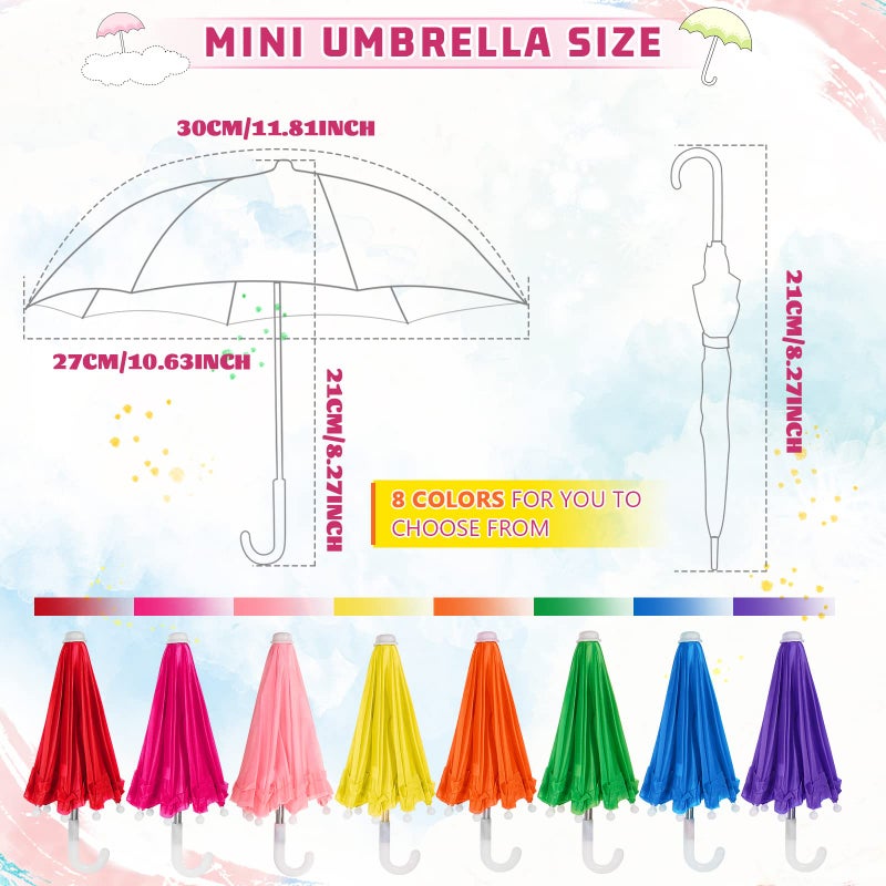 Eccliy 12 Pcs Mini Umbrella 11.8 Inch Colorful Tiny Plant Umbrella Adjustable Beach Sunny Rainy 1:6 Scale Doll Toys Cute Parasol for Photography Prop Supplies Home Decorations, 8 Colors (Classic Color). - Image 2