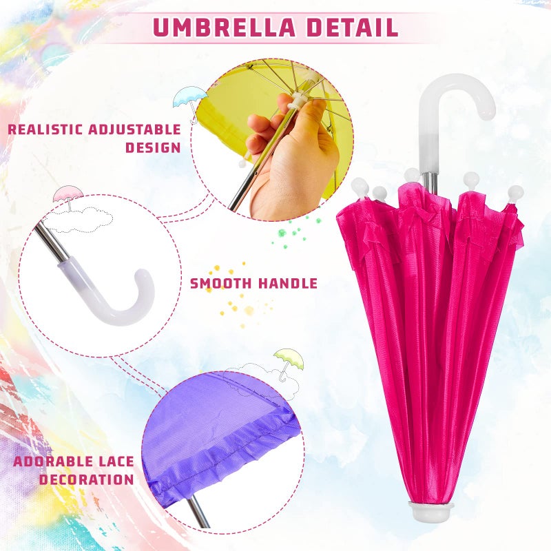 Eccliy 12 Pcs Mini Umbrella 11.8 Inch Colorful Tiny Plant Umbrella Adjustable Beach Sunny Rainy 1:6 Scale Doll Toys Cute Parasol for Photography Prop Supplies Home Decorations, 8 Colors (Classic Color). - Image 3