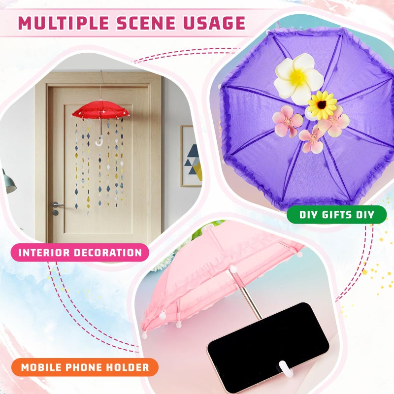 Eccliy 12 Pcs Mini Umbrella 11.8 Inch Colorful Tiny Plant Umbrella Adjustable Beach Sunny Rainy 1:6 Scale Doll Toys Cute Parasol for Photography Prop Supplies Home Decorations, 8 Colors (Classic Color). - Image 5