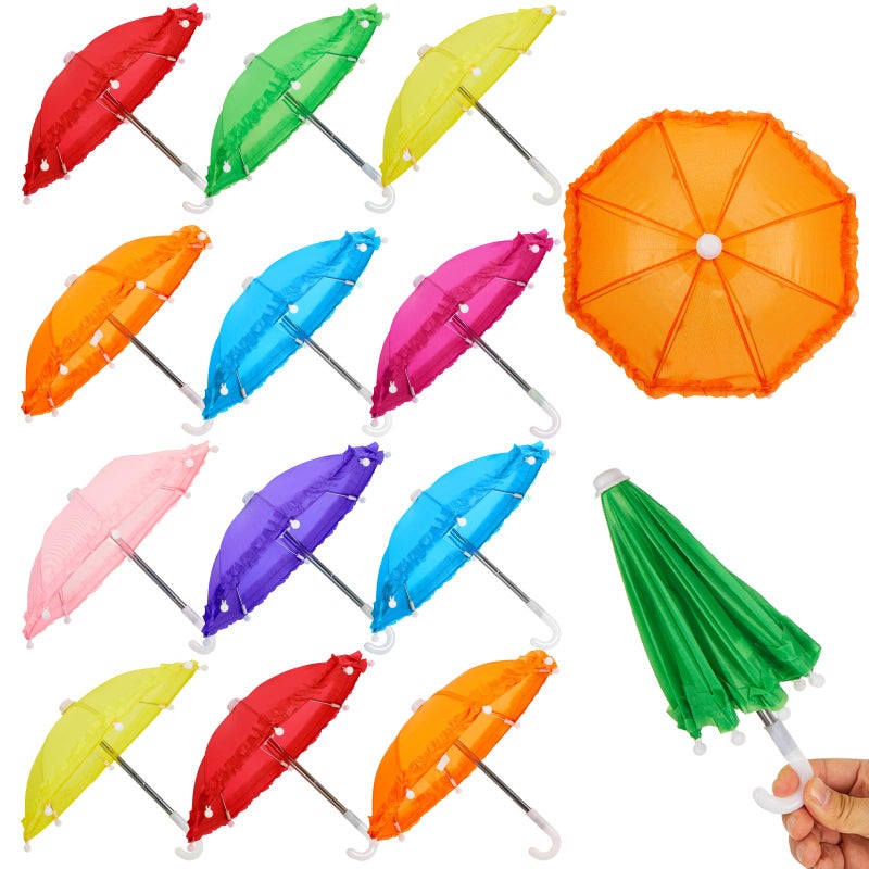 Eccliy 12 Pcs Mini Umbrella 11.8 Inch Colorful Tiny Plant Umbrella Adjustable Beach Sunny Rainy 1:6 Scale Doll Toys Cute Parasol for Photography Prop Supplies Home Decorations, 8 Colors (Classic Color). - Image 1