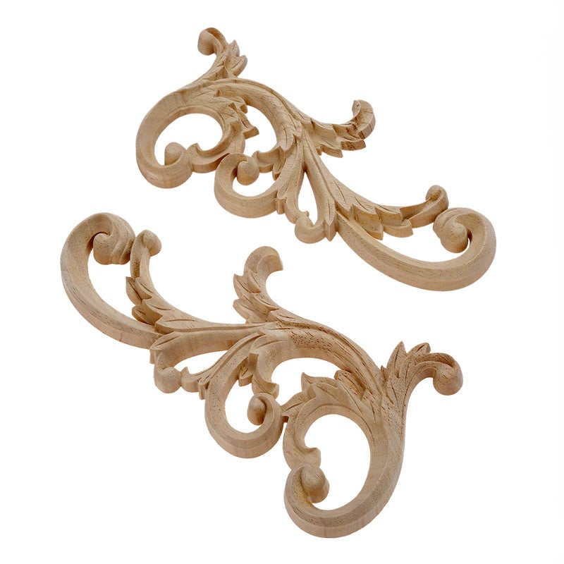 MUXSAM 1-Pair Clear Carved Wood Appliques Onlay  24x12cm/9.45x4.72inch  Door Decorative Excellent Funiture Decal Sticker for Cabinet Drawer Window Dresser - Image 3