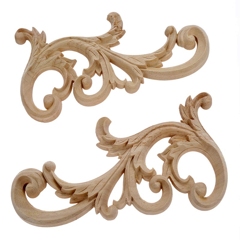 MUXSAM 1-Pair Clear Carved Wood Appliques Onlay  24x12cm/9.45x4.72inch  Door Decorative Excellent Funiture Decal Sticker for Cabinet Drawer Window Dresser - Image 2