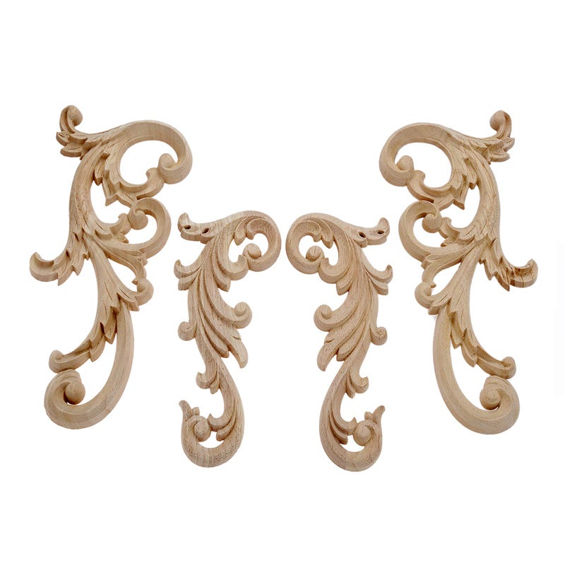 MUXSAM 1-Pair Clear Carved Wood Appliques Onlay  24x12cm/9.45x4.72inch  Door Decorative Excellent Funiture Decal Sticker for Cabinet Drawer Window Dresser - Image 4