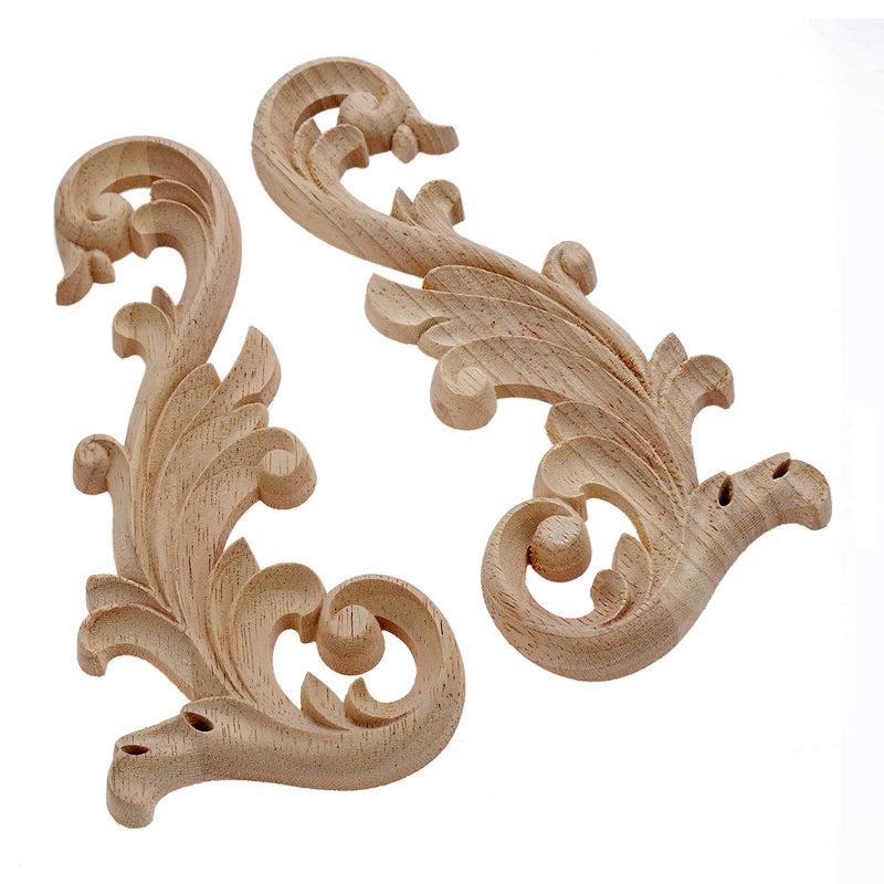 MUXSAM 1-Pair Clear Carved Wood Appliques Onlay  24x12cm/9.45x4.72inch  Door Decorative Excellent Funiture Decal Sticker for Cabinet Drawer Window Dresser - Image 5