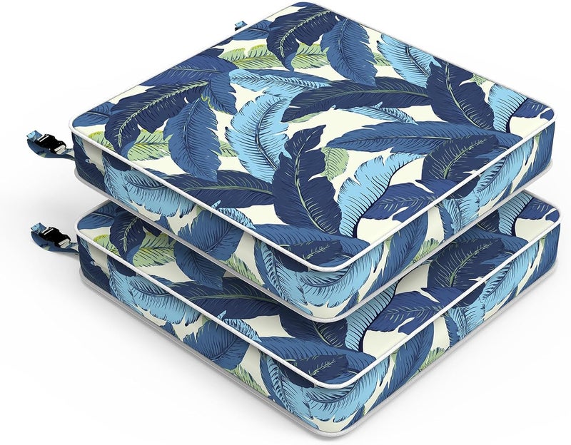 LVTXIII Patio Chair Cushions 22"x22"x3", Water-Repellent Outdoor Seat Cushions for Patio Furniture, Square Chair Pads with Ties for Home Garden Decoration, Set of 2, Swaying Palms Blue - Image 1