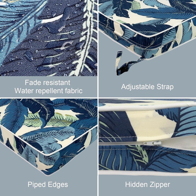 LVTXIII Patio Chair Cushions 22"x22"x3", Water-Repellent Outdoor Seat Cushions for Patio Furniture, Square Chair Pads with Ties for Home Garden Decoration, Set of 2, Swaying Palms Blue - Image 4