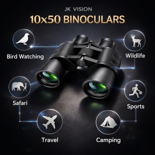 JK Vision Binoculars for Long Distance 10 x 50 Binocular for Adults | Wide Eye Peice | FMC Green Coating | BAK 4 Glass | Binoculars for Bird Watching,Wildlife,Safari (Black) - Image 3