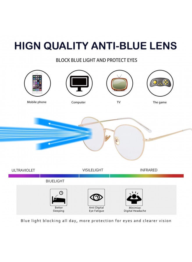 Kursan Blue Light Blocking Glasses for Women Men Stylish Round Metal Frame Clear Lens Eyeglasses (Rose Gold) - Image 2