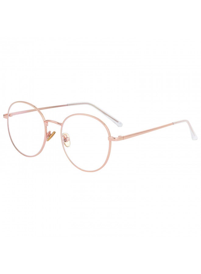 Kursan Blue Light Blocking Glasses for Women Men Stylish Round Metal Frame Clear Lens Eyeglasses (Rose Gold) - Image 3