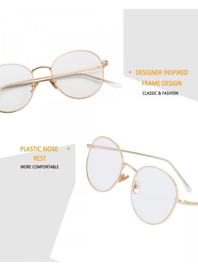 Kursan Blue Light Blocking Glasses for Women Men Stylish Round Metal Frame Clear Lens Eyeglasses (Rose Gold) - Image 1
