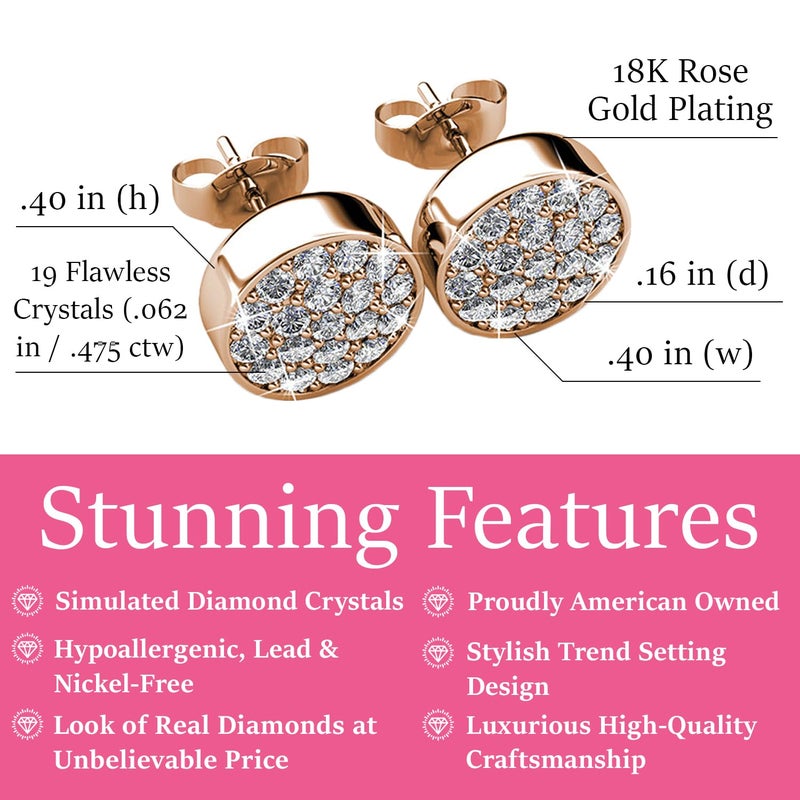 Cate & Chloe 18K Rose Gold Plated Nelly Crystal Stud Earrings | Hypoallergenic, Nickel-Free, Fashion Earrings for Women - Image 2