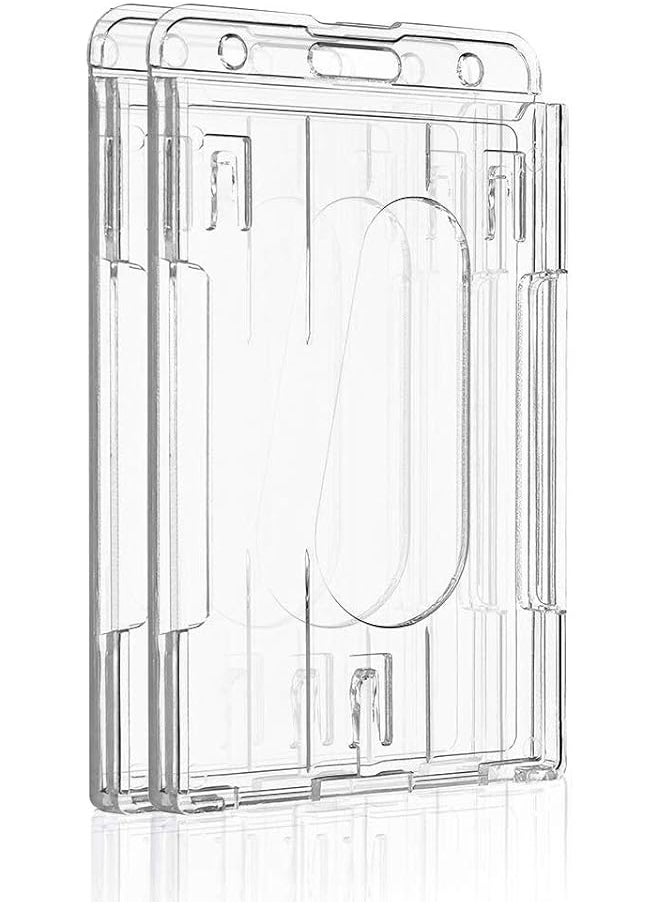 Pawfly 2 Pack Vertical 2 Card Badge Holder With Thumb Slot Hard Transparent Pc Case Protector For Office School Ids Credit Cards Driver'S Licenses And Passes  - Image 1