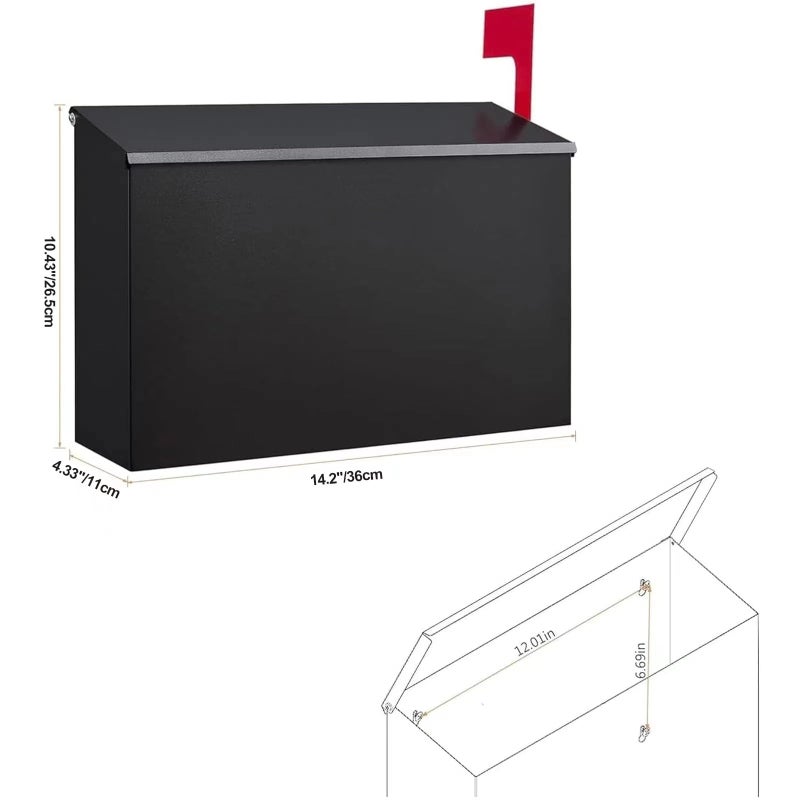 LANDÂ·VOI Wall-Mount Mailbox with One Flag Kit and Three Sets of 0-9 Mailbox Number Stickers, Mailboxes for Outside, Galvanized Steel Rust-Proof Metal Post Box, 4.33" Dx14.2 Wx10.43 H, Black - Image 5