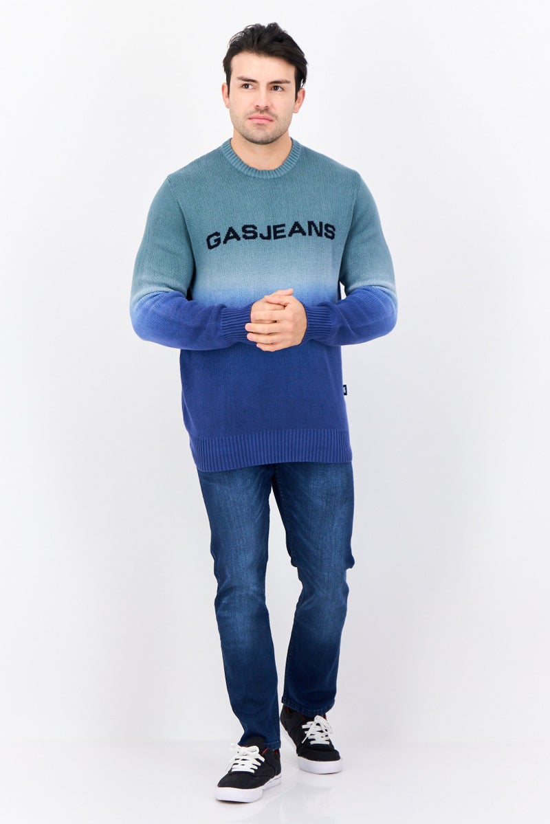 GAS سويت شيرت رجالي بياقة دائرية بلونين، أزرق/أخضر مريمي - Image 3