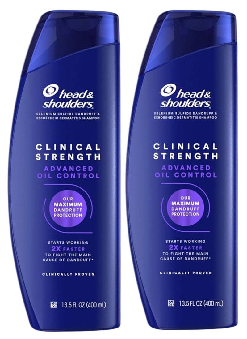 Head & Shoulders شامبو القشرة ذو القوة السريرية، عبوة مزدوجة، تحكم متقدم في الزيت مع الحمضيات المنعشة، 13.5 أونصة لكل منهما  - Image 1